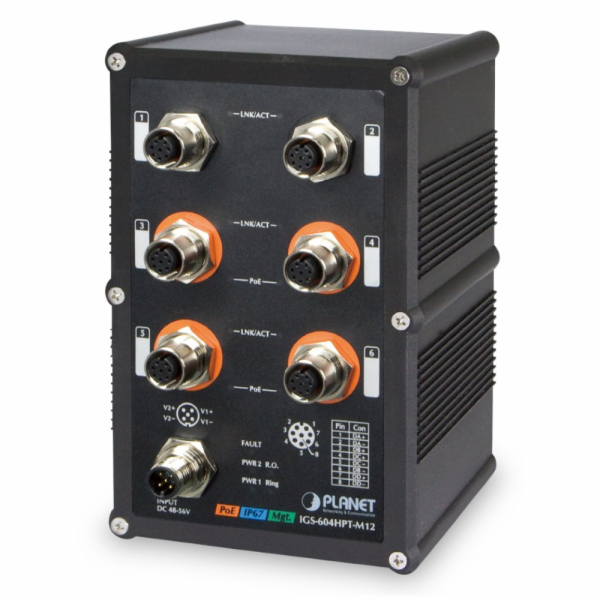 Planet IGS-604HPT-M12 vodotěsný průmyslový switch, 6xGE M...