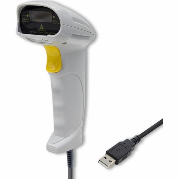 Qoltec 1D laserová čtečka čárových kódů | USB | Bílý
