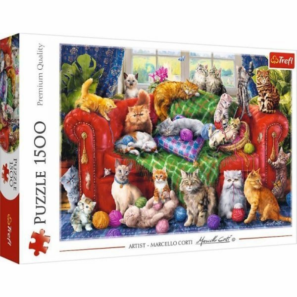 Puzzle 1500 dílků Koťátka na pohovce
