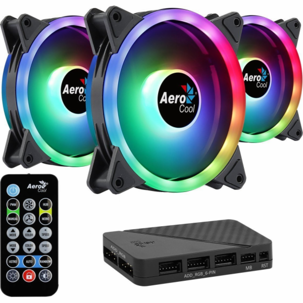Aerocool DUO12PRO Kit 3xFan 12cm ARGB LED Dual Ring Antiv...