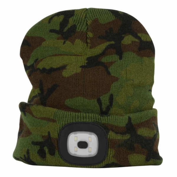 Čepice s čelovkou LED maskáčová (USB nabíjení)