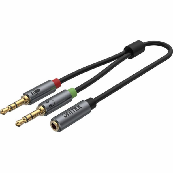 Unitek Jack 3,5mm - Jack 3,5mm x2 kabel 0,2m stříbrný (Y-...
