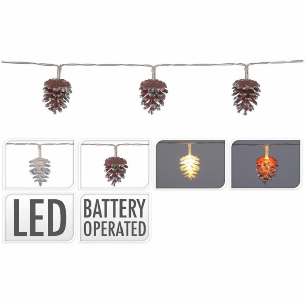 Vánoční LED řetěz borová šiška 0,9 m, 10 LED teplá bílá