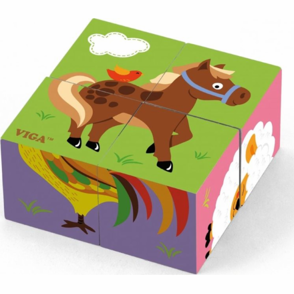 Dřevěné puzzle kostky pro nejmenší Viga Farma