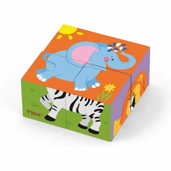 Dřevěné puzzle kostky pro nejmenší Viga Zoo