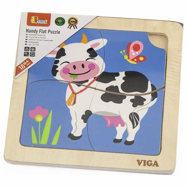 Dřevěné puzzle pro nejmenší Viga 4 ks Kravička