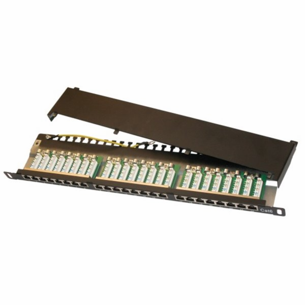 19"/0,5U Patch panel XtendLan 24port, STP, Cat6, 30µm, bl...