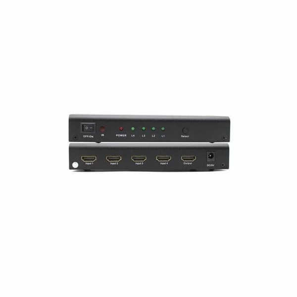 PremiumCord HDMI switch 4:1, kovový, dálkové ovl.