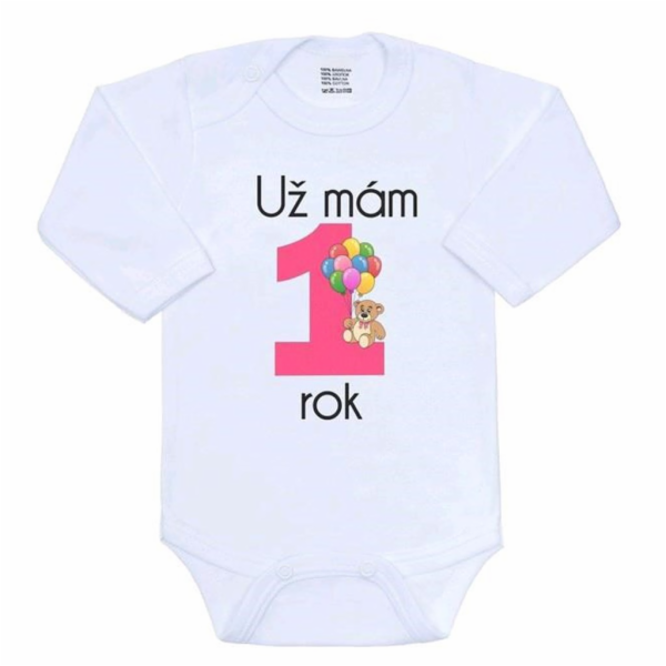 Body s potiskem New Baby Už mám 1 rok růžové