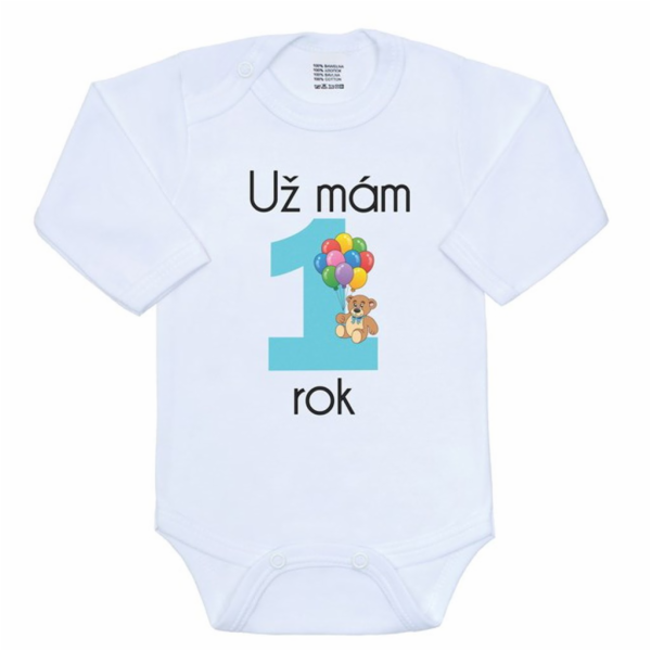 Body s potiskem New Baby Už mám 1 rok modré