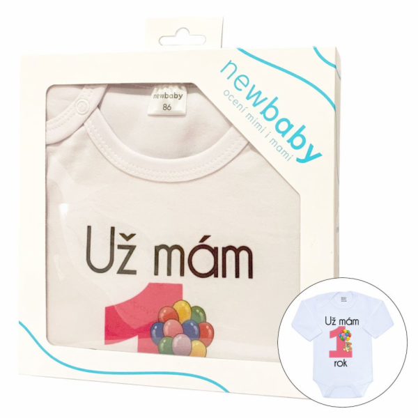 Body s potiskem New Baby Už mám 1 rok růžové - dárkové ba...