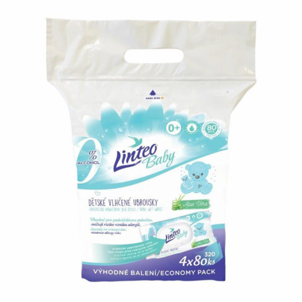 Dětské vlhčené ubrousky Linteo Baby Aloe Vera 4x80 ks VÝH...