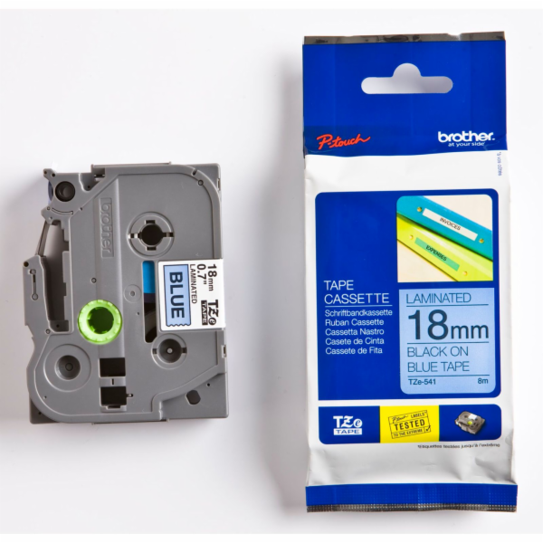 Páska&nbsp;Brother&nbsp;TZE-541,&nbsp;18mm,&nbsp;modrá/černá,&nbsp;laminovaná,&nbsp;dél...