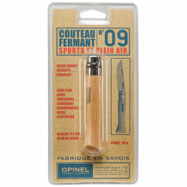 Opinel Taschenmesser No. 09 Edelstahlklinge mit Holzgriff