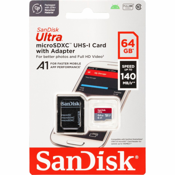 SanDisk Ultra microSDXC A1  64GB 140MB/s Adapt.SDSQUAB-06...