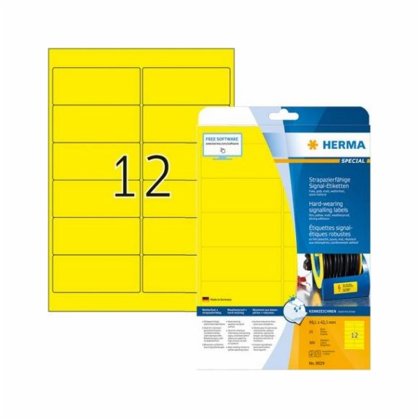 Herma vodotěsné filmové štítky, žluté, A4, 99,1 x 42,3 mm...