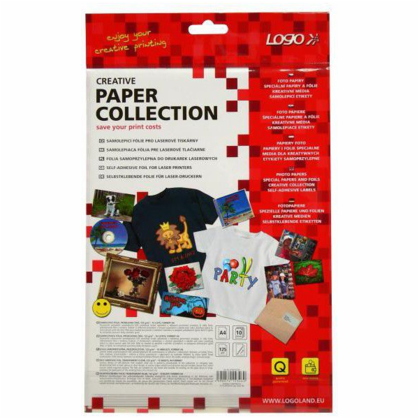 Samolepicí fólie s logem, průhledná, A4, 125 g/m2, 10 lis...