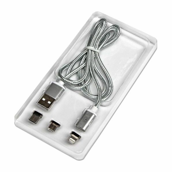 Neutrální USB kabel USB-A - USB-C + microUSB + Lightning ...