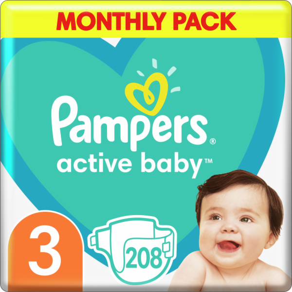 Pampers Active Baby Plenky Velikost 3, 6 kg-10 kg, 208 ks