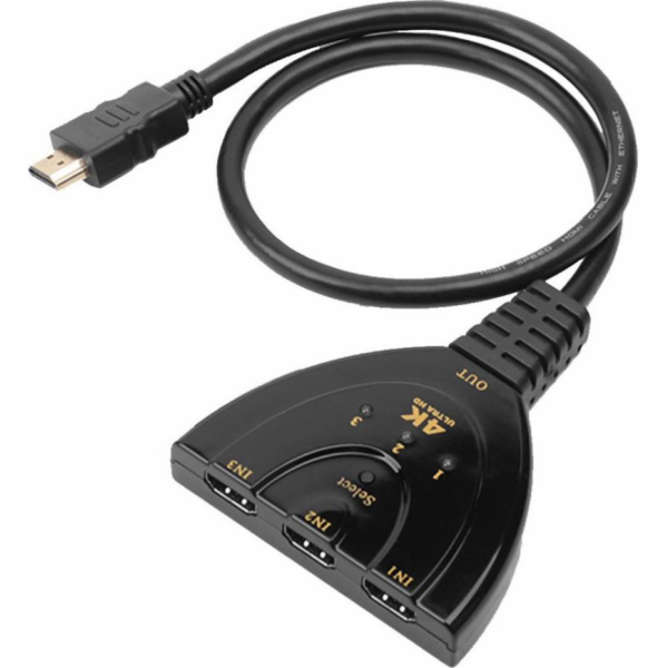 Techly 3portový HDMI přepínač 3x1 4K*30Hz Pigtail