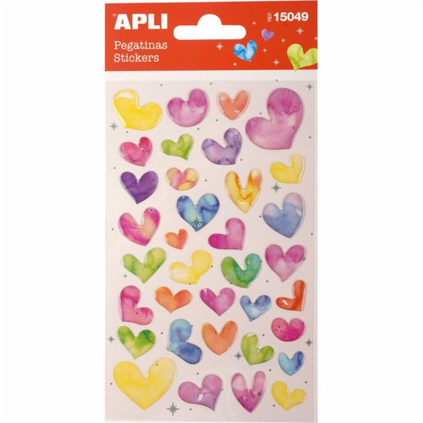 Apli samolepky APLI Hearts, se třpytkami, mix barev