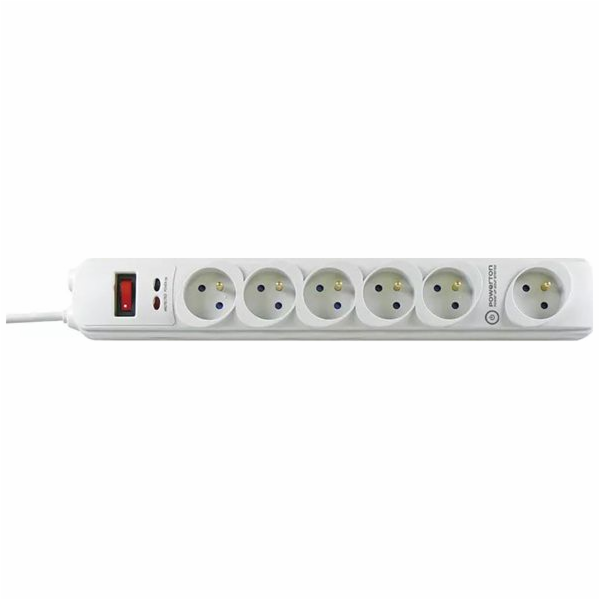 Prodlužovací kabel Powerton, 6 zásuvek, 3 m, bílá