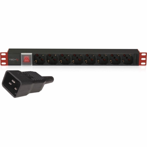 Techly Power Strip Rack 1U 8x Schuko/UNEL, kabel C20 3m, 16A
