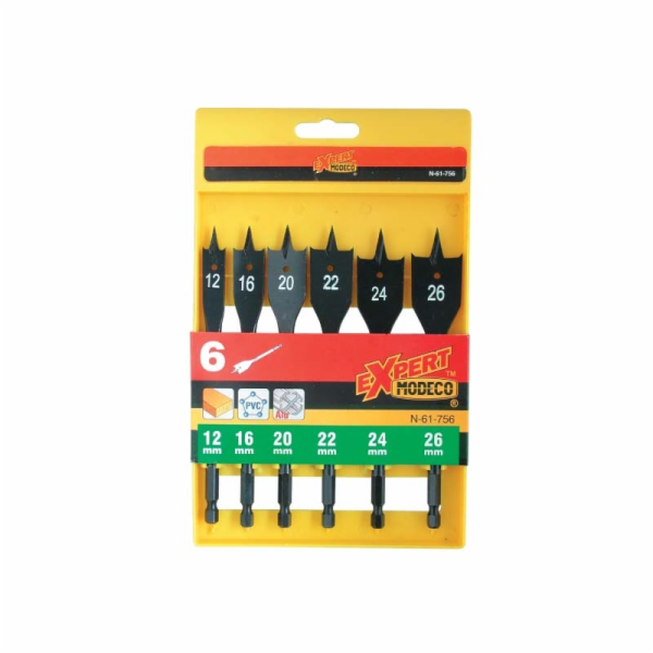 Sada vrtáků do dřeva Modeco Spade 12 16 18 20 22 24 26 mm...