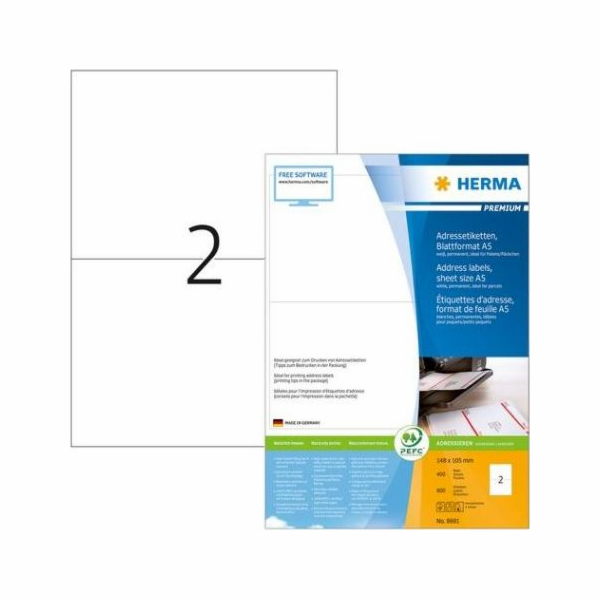 Herma Adresní štítky PREMIUM A5, 148 x 105 mm, bílé, trva...