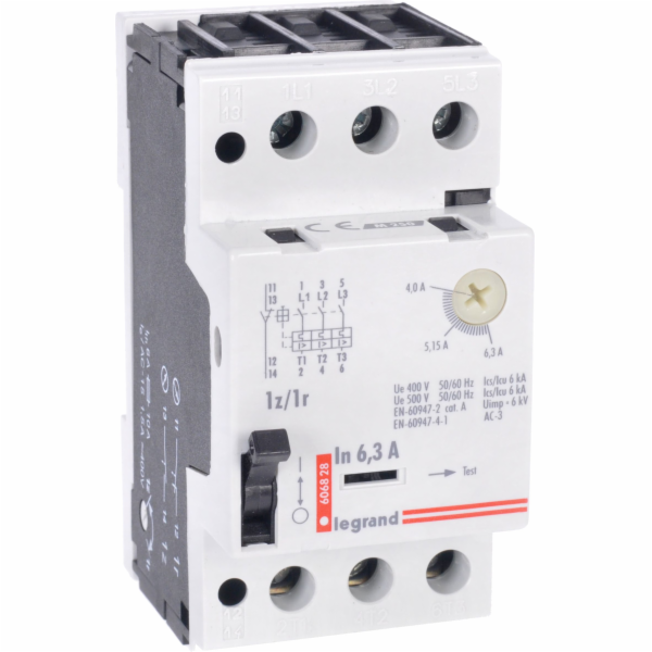 Legrand Ochranný spínač motoru 3P 2,5kW 4-6,3A M250 1NO/1...