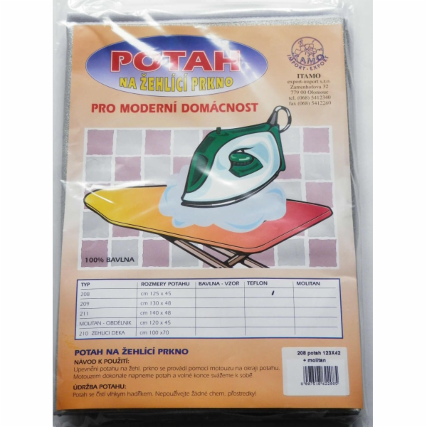 Potah žehlící prkno 123x42 cm s molitanem, teflon, bavlna