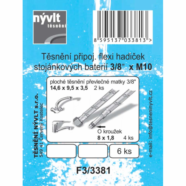 Těsnění flexi hadiček 3/8xM10 stojánkových baterií-6 ks