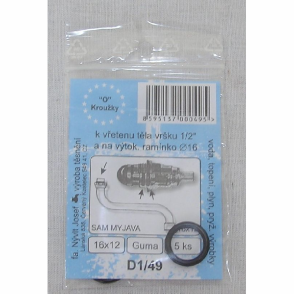 Těsnění O kroužek 16x12 k vřetenu těla vršku 1/2"-5 ks