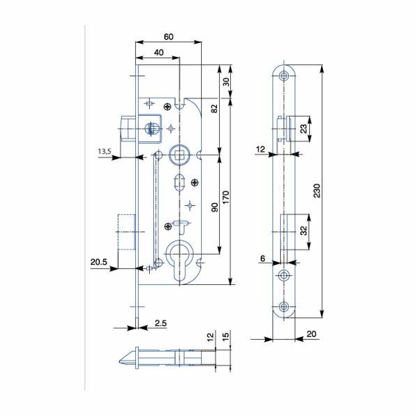 Zámek zadlabací 60/90 - vložka 02-04APL