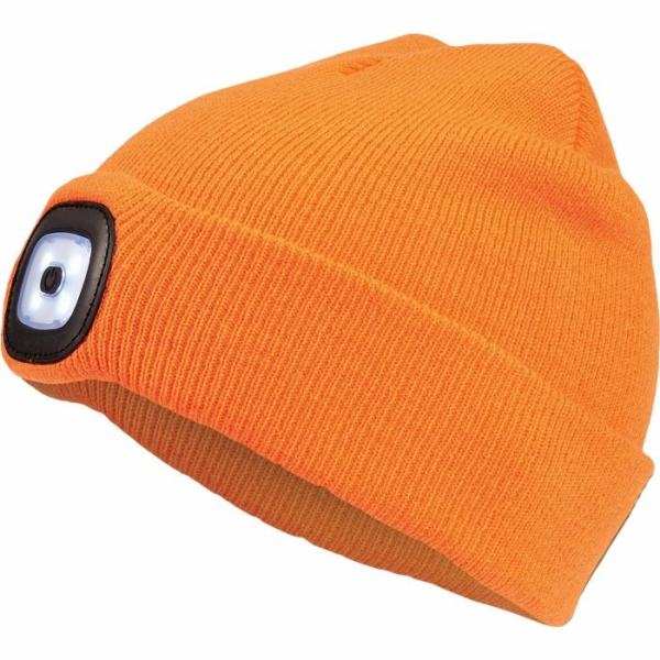 Čepice s čelovkou LED oranžová (USB nabíjení)