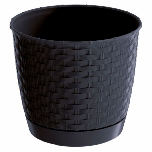 Květináč 220 mm antracit RATOLLA ROUND imitace pleteného rat