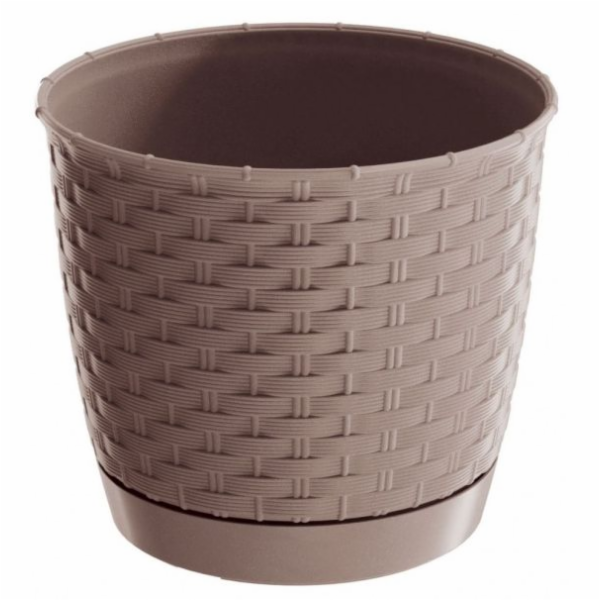 Květináč 300 mm mocca RATOLLA ROUND imitace pleteného ratanu