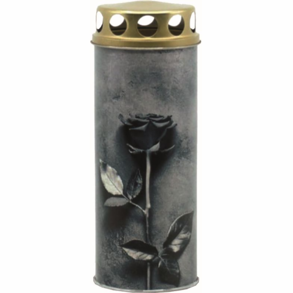 Svíčka hřbitovní dekor šedá růže (hoří 2 dny)