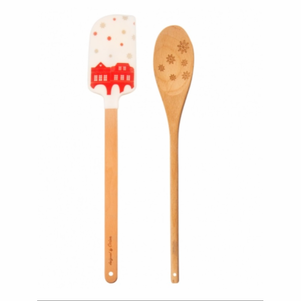 Stěrka kuchyňská + vařečka DOMKY zlatá