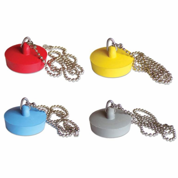 Zátka dřezu 43 mm barevná s řetízkem (červená,modrá,šed