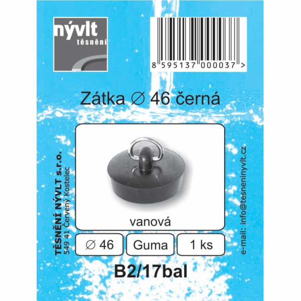 Zátka vany 46 mm černá balená