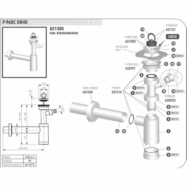 Sifon umyvadla P-968C DN40