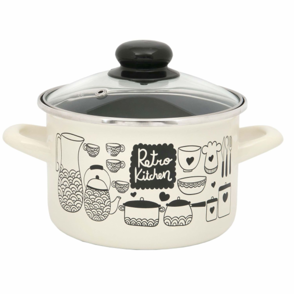 Hrnec smalt 2 l se skleněnou poklicí dekor Retro Kitchen ...