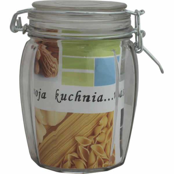 Dóza 0,8 l s pákovým uzávěrem sklo pásky