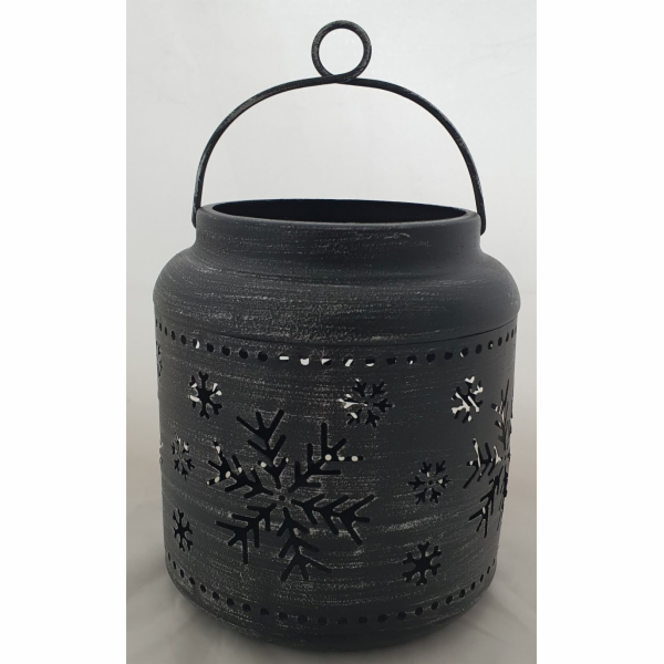 Lucerna&nbsp;kovová&nbsp;se&nbsp;sněhovými&nbsp;vločkami&nbsp;antracitová