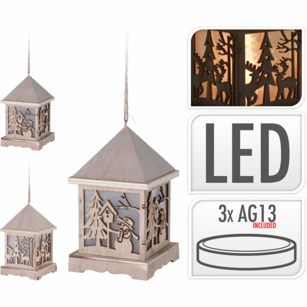 Lucerna LED 16,5x9,5 cm dřevěná