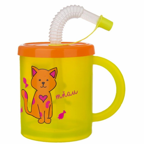 Hrnek dětský 300 ml s brčkem Rubby kočka plast