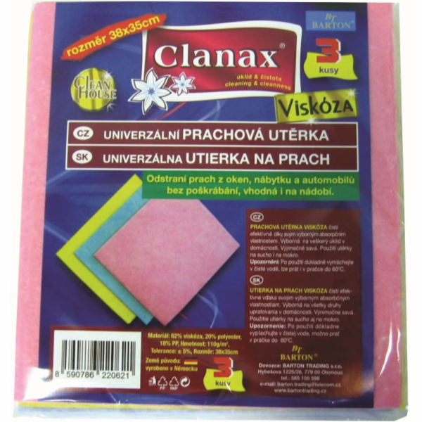 Utěrka prachu 38x35 cm 110g/m2 Clanax 3 ks viskózá