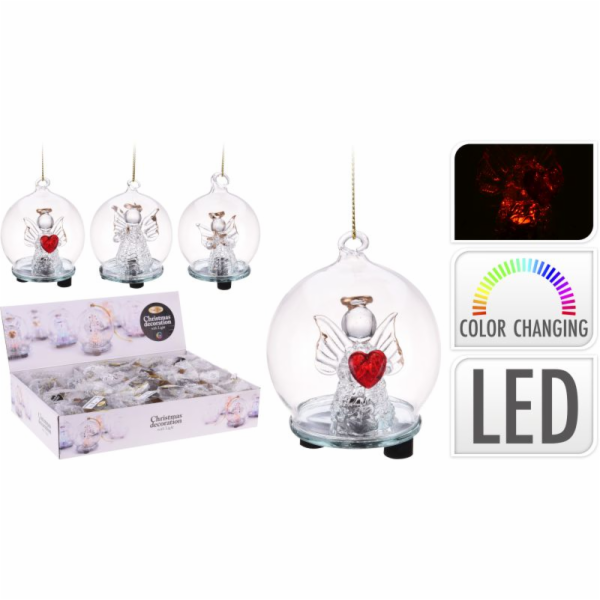 Ozdoba vánoční anděl 6 cm ve skleněné kouli LED svítící