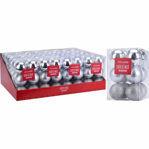 Ozdoba vánoční koule 12 ks/6 cm stříbrná